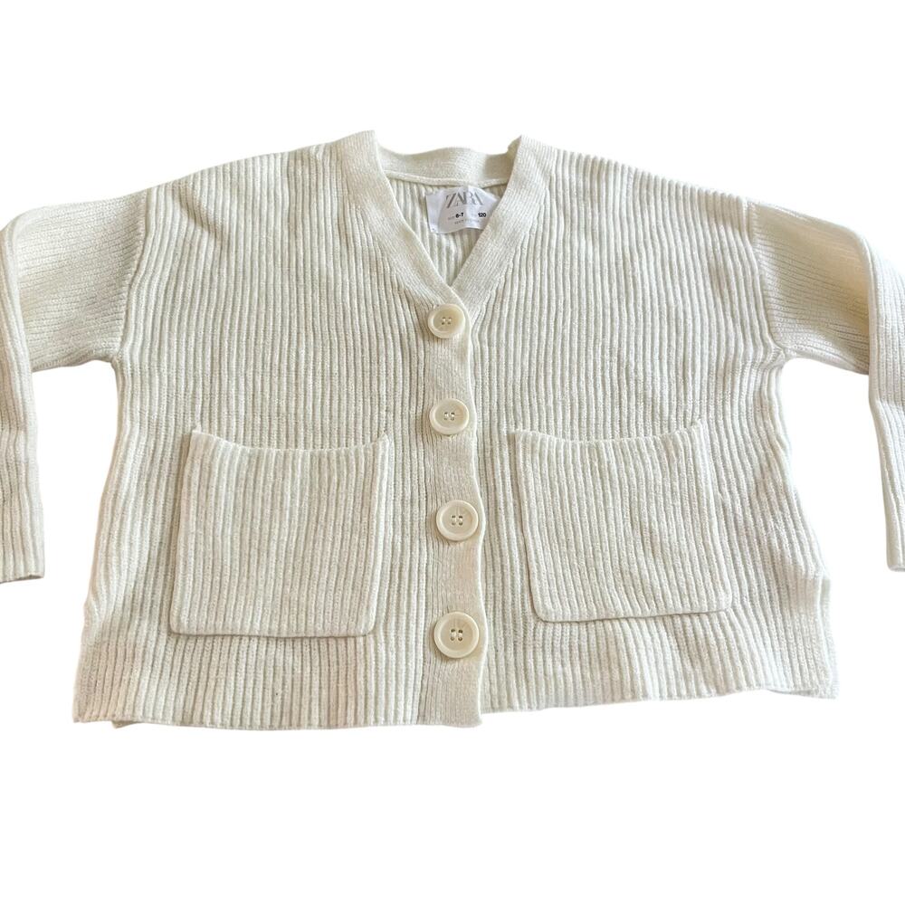 Zara Girls Ecru Neutral Rib Knit Cardigan Sweater Size 6-7